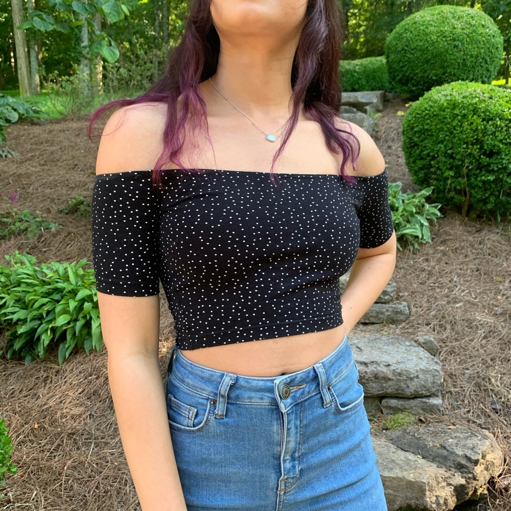 American Apparel polka dot off the shoulder crop